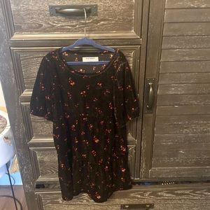 Black flower-print velour girls dress